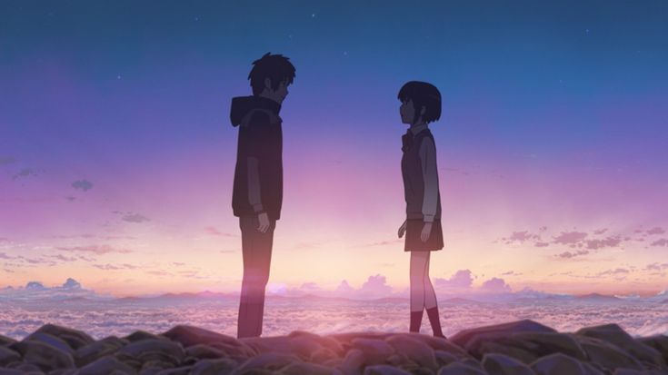 Movie still - Taki and Mitsuha meet on the mountain near Itomori