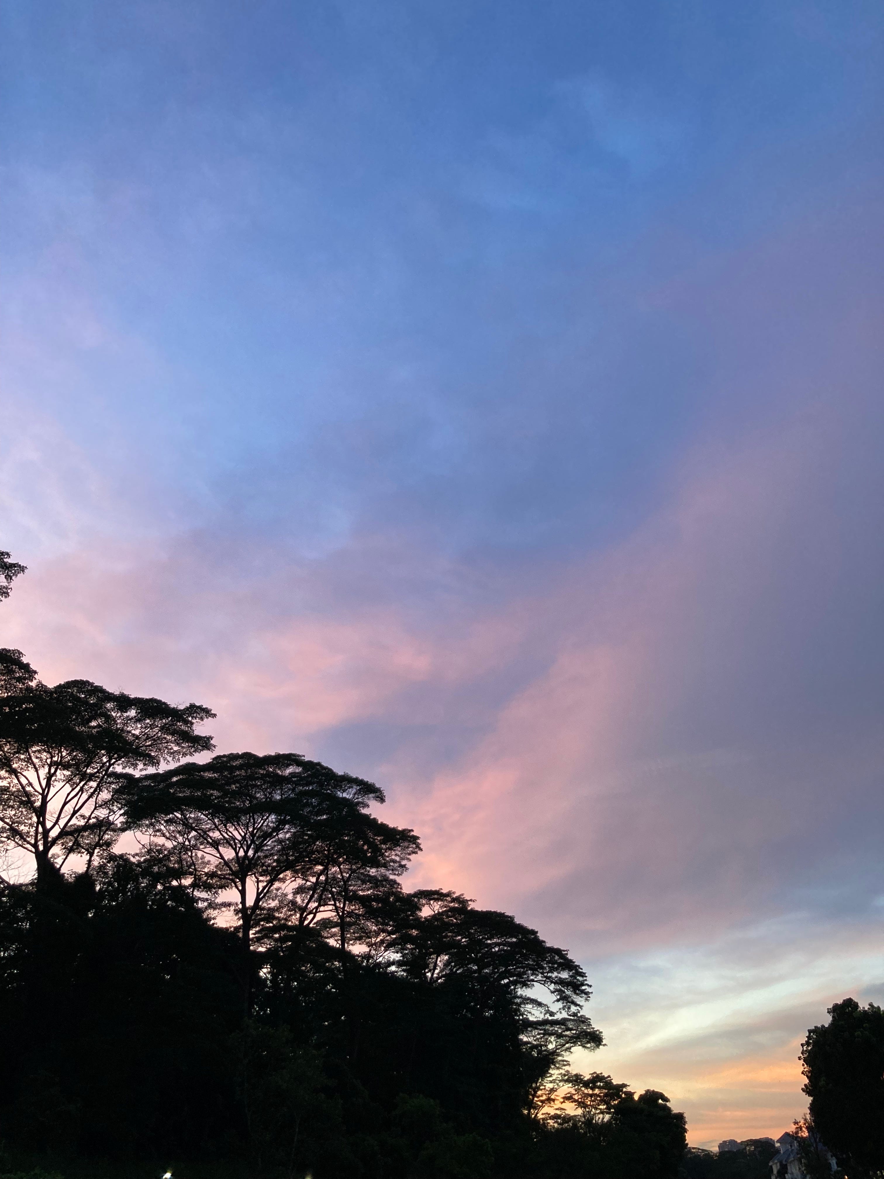 Shades of blue and orange mix to form beautiful bands of color shortly after sunset.